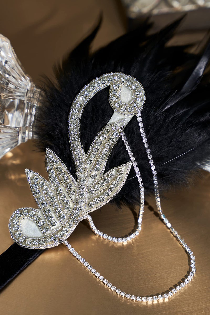 BABEYOND 1920s Flapper Headband Roaring 20s Great Gatsby Feather Headpiece (Black) - Image 3